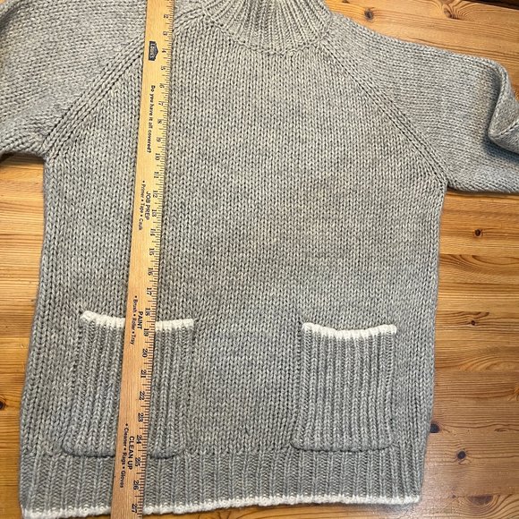 Laura Peterson 80s Vintage Gray Wool Blend Tunic Chunky Knit Sweater w Pockets L - Picture 2 of 7